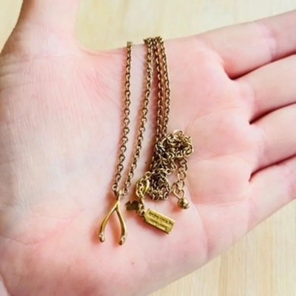Kate Spade New York Dream Big Mini Necklace Wishbone Gold Plated Chain Dainty - Picture 2 of 7
